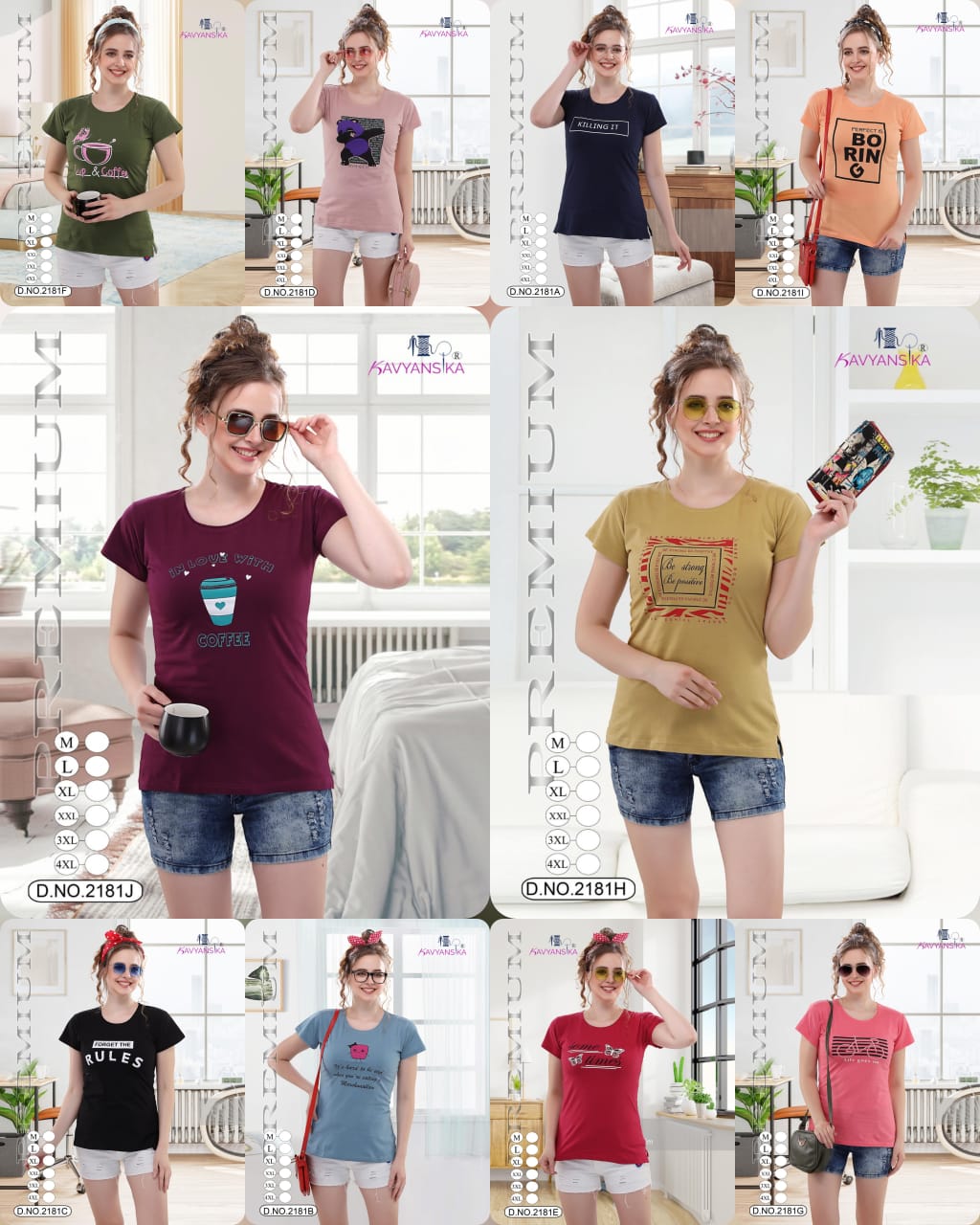 Kavyansika Side Cut 2181 Casual Wear Hosiery cotton T-shirt Collection